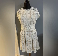 Francesca Ivory Lace Dress  Boho Cocktail Evening Short Sleeve Cutout Back Sz S
