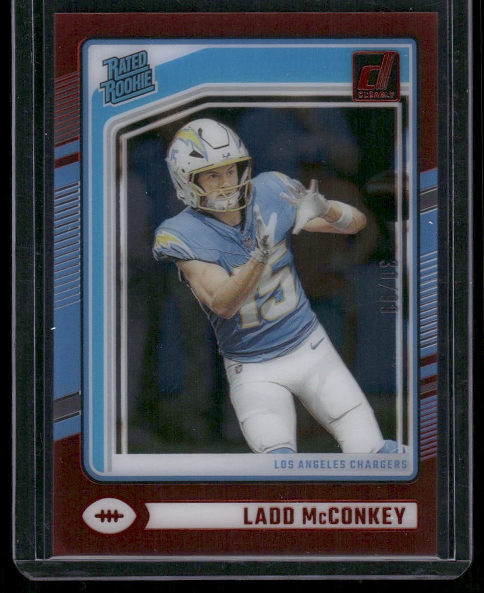 2024 Panini Clearly Donruss Rated Rookie Ladd McConkey #68 Red /99 (RC)