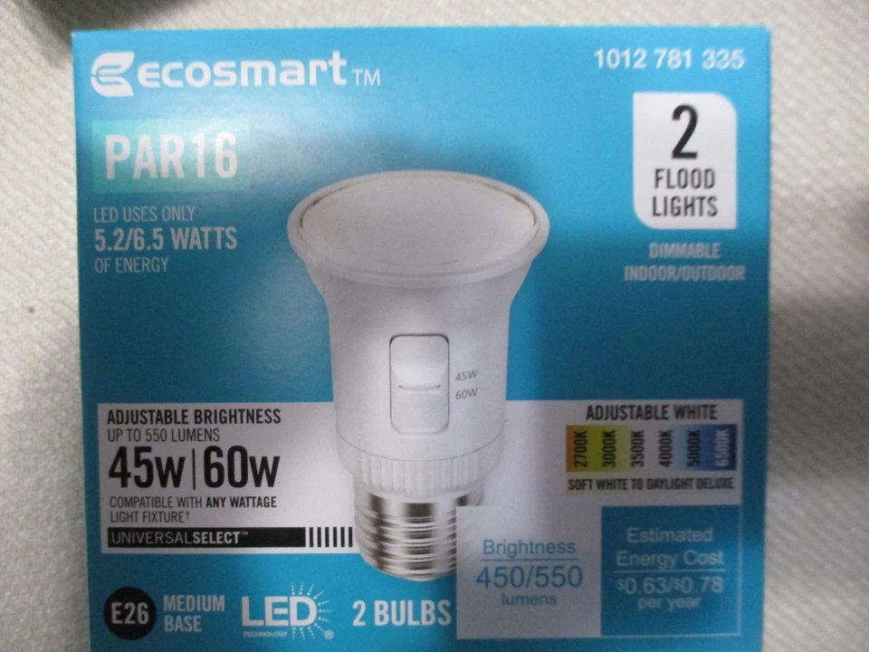 6 pk EcoSmart LED Flood Lights 45w/60W PAR16 White 450/550 Lumens Dimmable E26 - Image 2 of 4