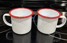 Crow Canyon Home Vintage Style 12 oz Enamelware Mug White W/Red Rim Coffee Cup
