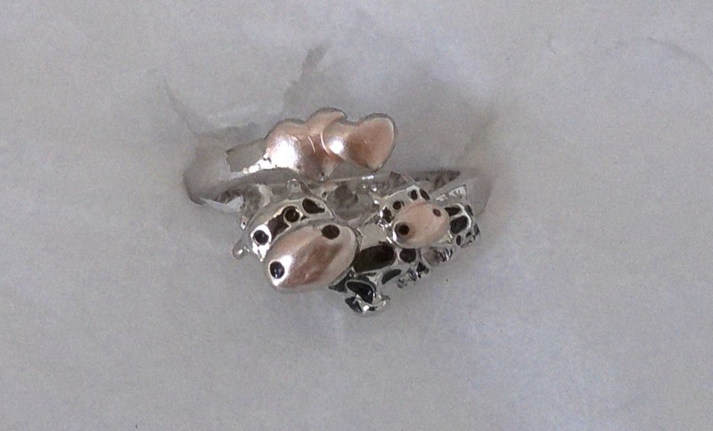 New Silvertone Cows and Hearts Adjustable Ring "I Love You Forever"