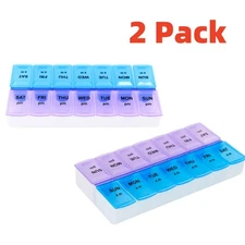 2 Pack Weekly Pill Box Organizer 7 day Organizer Case Medicine Box Twice a Day