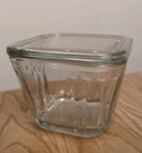 Vintage Design Anchor Hocking 1932  Glass Ribbed Square Refrigerator Dish Lid US