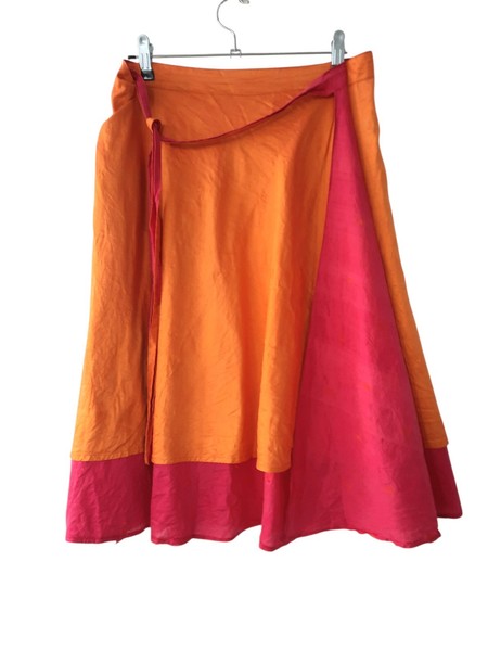 Hot pink & gold silk reversible wrap skirt 