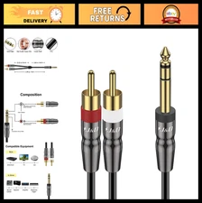 6.35mm TRS to Dual RCA Audio Cable, 10ft Heavy Duty Stereo Y Splitter, Copper Sh