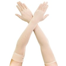 Non-slip Mesh Sheer Long Gloves for Women Teen Girls Opera Dress Medium Beige