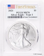 2021 $1 American Silver Eagle Type 1 First Strike - PCGS MS70