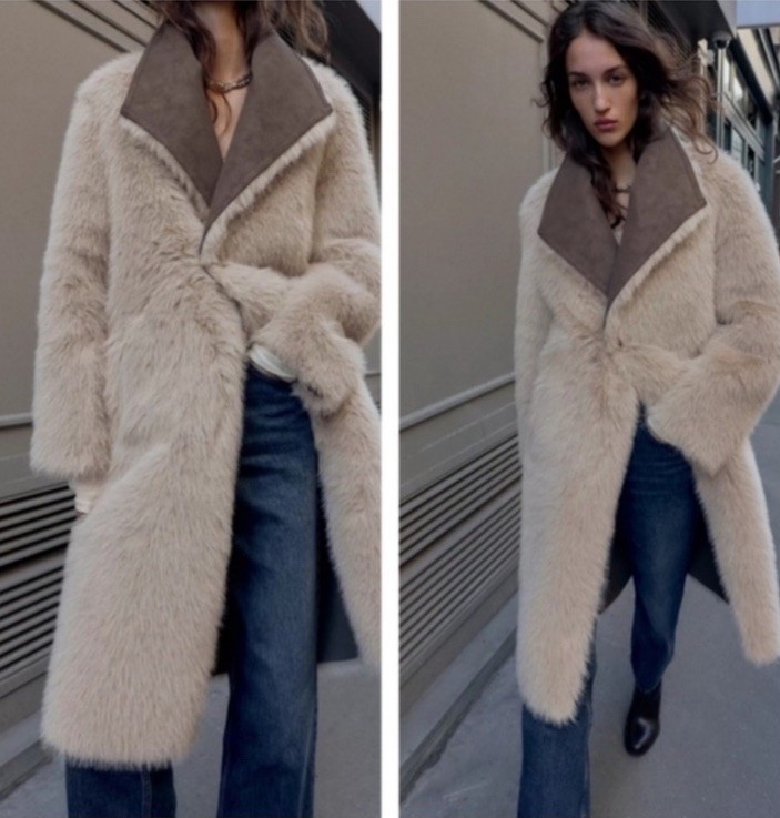 ZARA REVERSIBLE FAUX FUR DOUBLE-FACED LONG COAT 