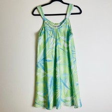 Oscar de la Renta Babydoll Dress Short Blue Green Leaf Print Flowy Beach size M