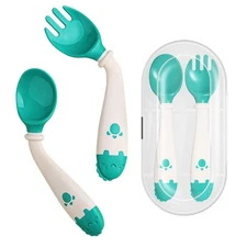 Deejoy Toddler Utensils Self-feeding Flatware Set withTravel Case Baby Spoons...