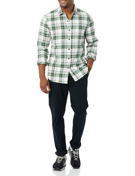 Amazon Essentials Herren Flanellhemd Slim Fit Langarm Knopfleiste Karo GrüN XS-image