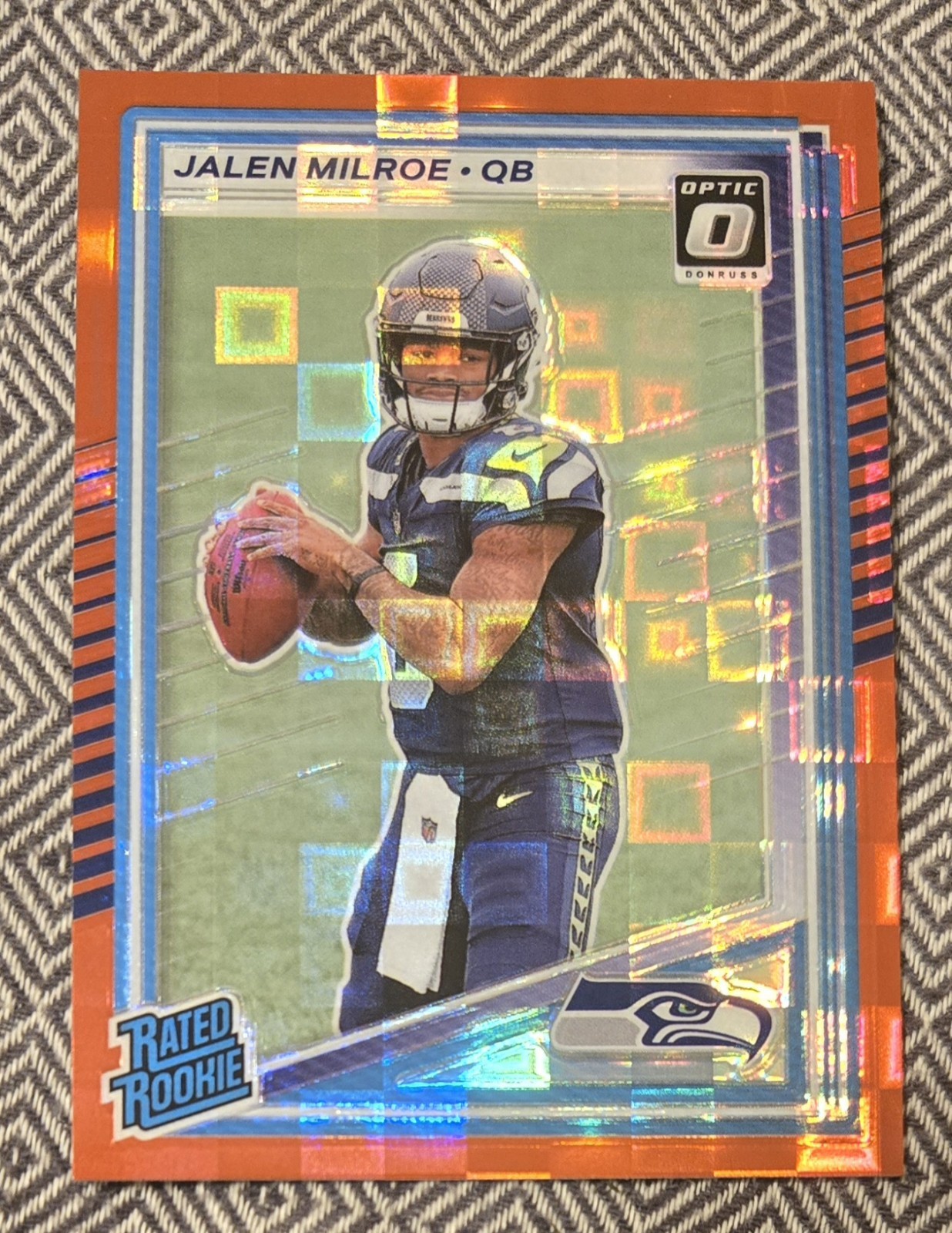 2025 Donruss Rated Rookie Jalen Milroe Optic Preview Red Pandora Prizm Seahawks