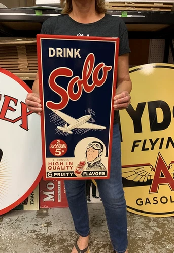 Antique Vintage Old Style Sign Solo Soda Aircraft Pilot 24x12 Made in USA