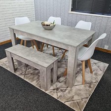 Dining Table Set with Bench and 4 White Plastic Chairs Dining Room Furniture