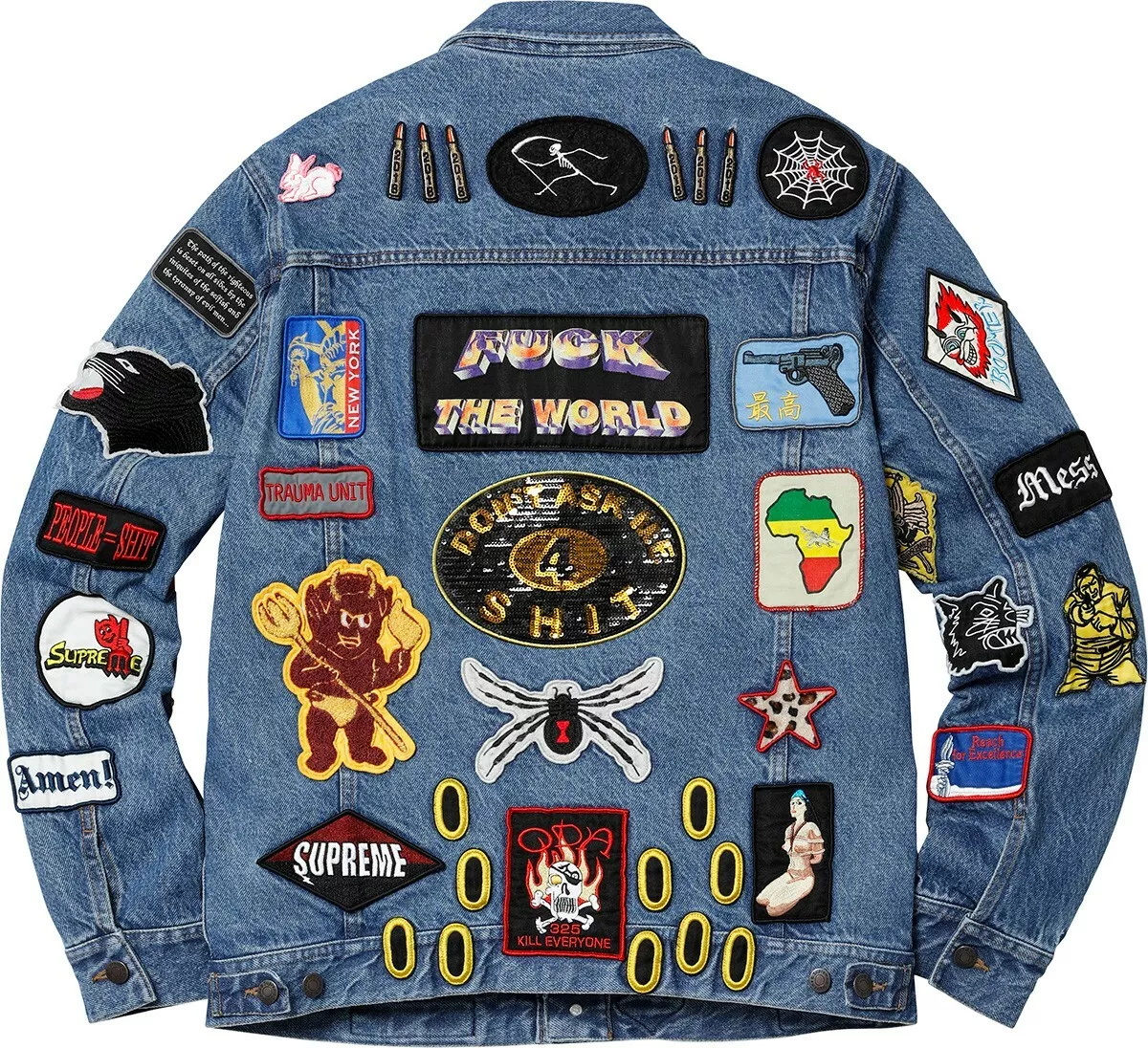 Supreme Patches Denim Trucker Jacket Ss18 In Blue, ModeSens