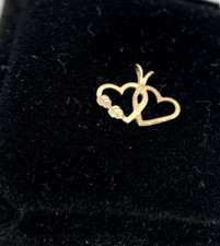 10K Gold Dual-Linked Hearts Necklace Pendant Charm,14mm x 12mm, FREEgfBx 4valu