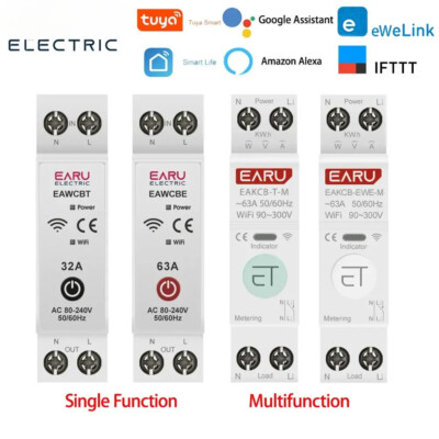 Smart Circuit Breaker MCB 63A Power Energy kWh Voltage Current Meter Protector