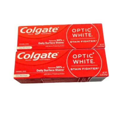 2 Colgate Toothpaste Optic White Clean Mint 4.2oz ea Oral Hygiene Lot 2026 NEW
