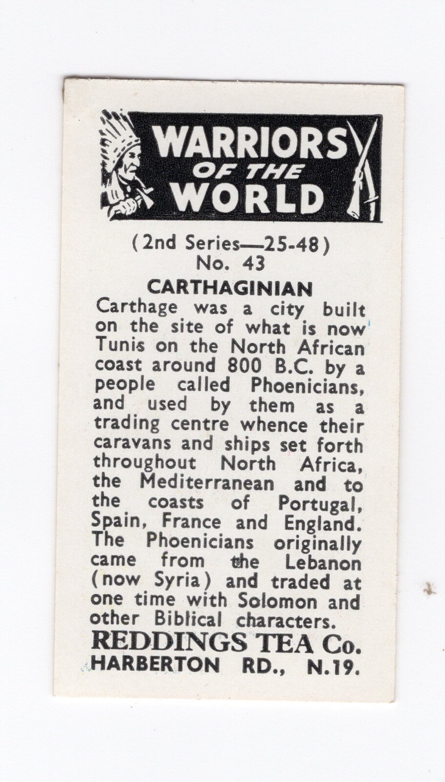 Warriors of the World Tea Card. Carthage, North Africa eBay