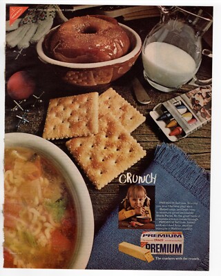 vintage 1970s large size mag print ad Nabisco PREMIUM Saltine Cracker CRUNCH!