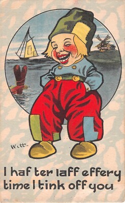 Comic Old Postcard-Laughing Dutch Boy-I Haf Ter Laff Effery Time I Tink Off You