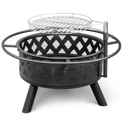 High Quality 30in Metal Fire Pit with Cooking Grates Outdoor Black US - Picture 7 of 21