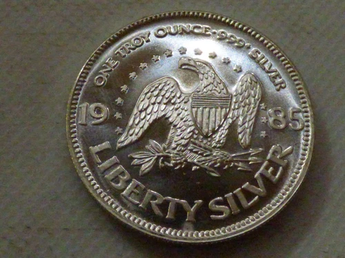 1985 PL 1 Oz 999 Silver Round  "LIFE LIBERTY HAPPINESS" A-MARK  UNC PROOF LIKE