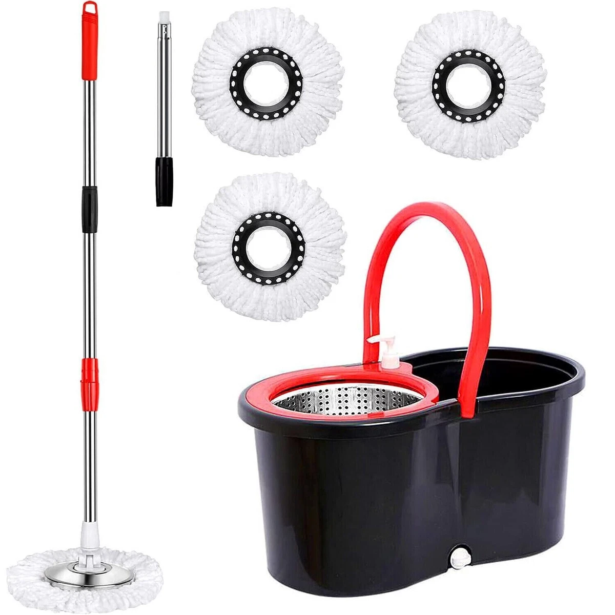 Spin Mop and Bucket System | 360 Spin Mop and Bucket with Wringer Set |  Mops for Floor Cleaning | 3 Microfiber Mop Replacement Head Refills | 61