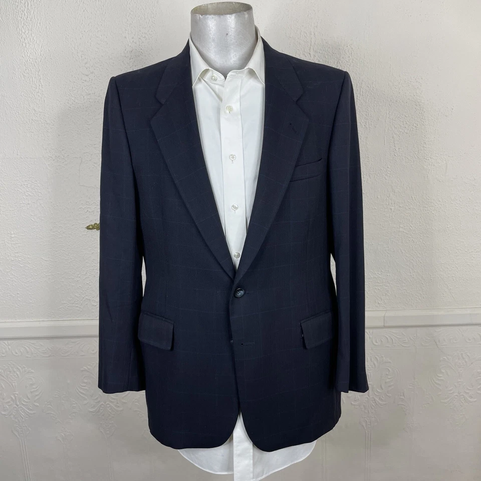 Geoffrey Beene Vintage Blazer Jacket Mens 40R Navy Flannel Multicolor Windowpane - Image 3 of 4