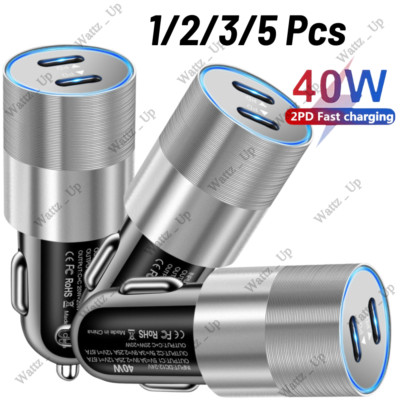 40W Dual USB Type-C Fast Car Charger Adapter For iPhone iPad Android Samsung Lot