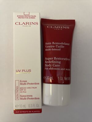 Lot Clarins Super Restorative Redefining Body Care Cream 30ml + UV plus 10ml New