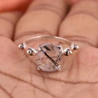 Round Black Rutile Quartz Silver Wedding Ring  Rutile Handmade Jewelry For Gift