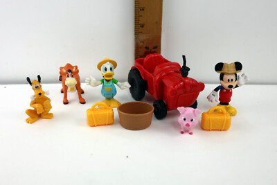 Just Play Disney Farmer Mickey Mouse & Donald Duck,Red Tractor,Grace Cow,Pluto &