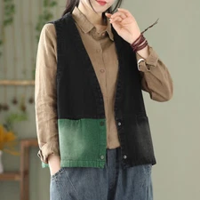Lady Retro Washed Distressed Denim Waistcoat Gilet Vest V-neck Short Jacket Tops