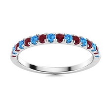 925 Sterling Silver 2MM Round Swiss Blue Topaz  Ruby Half Eternity Women Ring