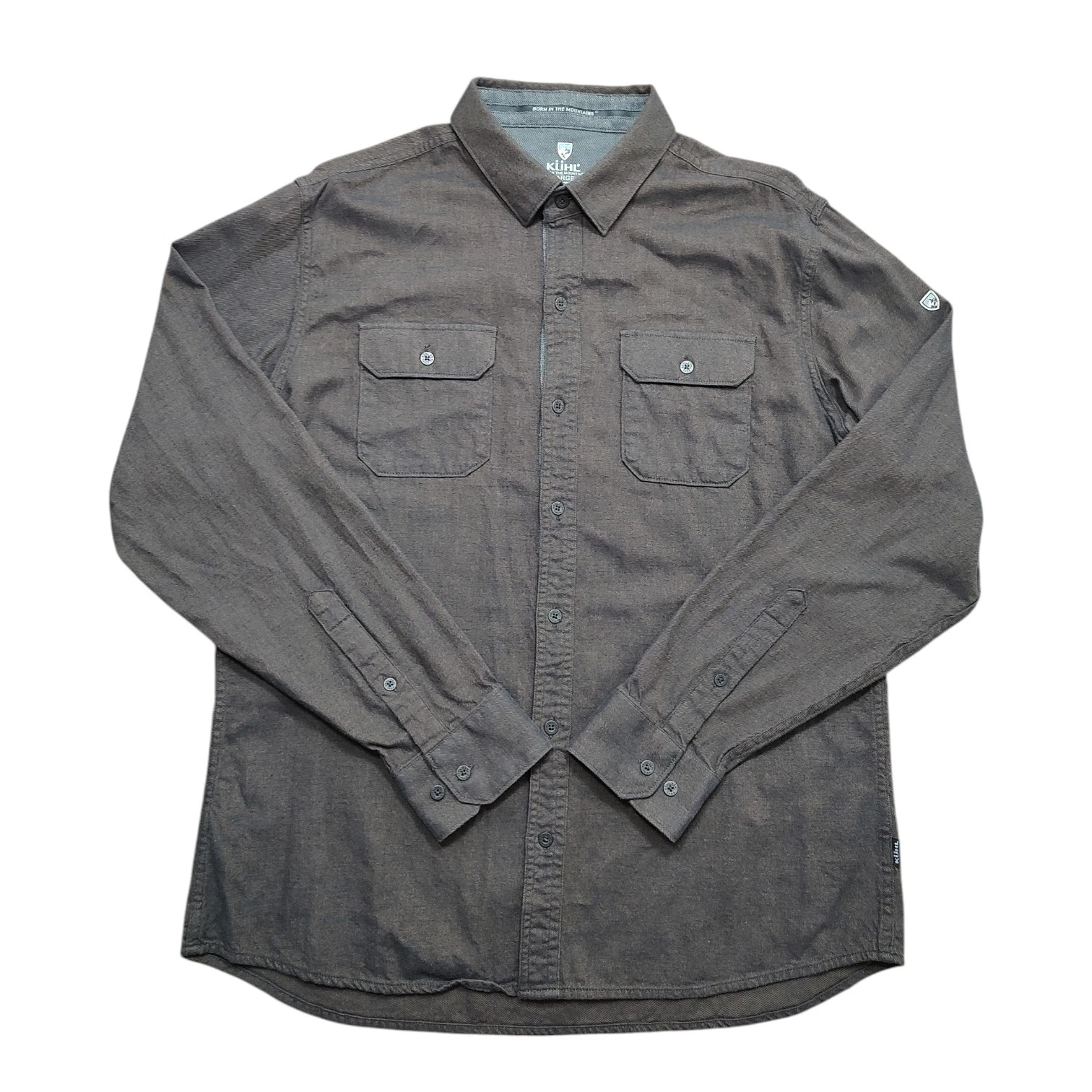Kuhl Mens Large Brown Button Up Shirt Long Sleeve Tencel Outdoor Hiking Pockets