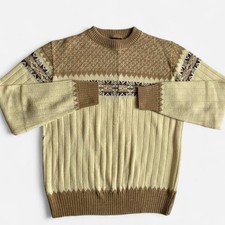 Vintage Cream  Tan Fair Isle Sweater