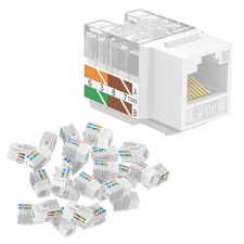 RJ45 Cat6 Keystone Jacks UL-Listed Slim Profile 10-Pack UTP 90-Degree White