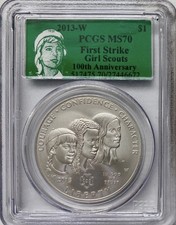 2013-W GIRL SCOUTS Silver Dollar PCGS  MS70💥FLAWLESS QUALITY💥FIRST STRIKE