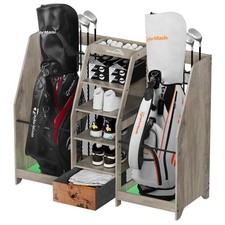 Golf Bag Storage Organizer for Garage, Premium Wooden 2 Golf Bags Rack with D...
