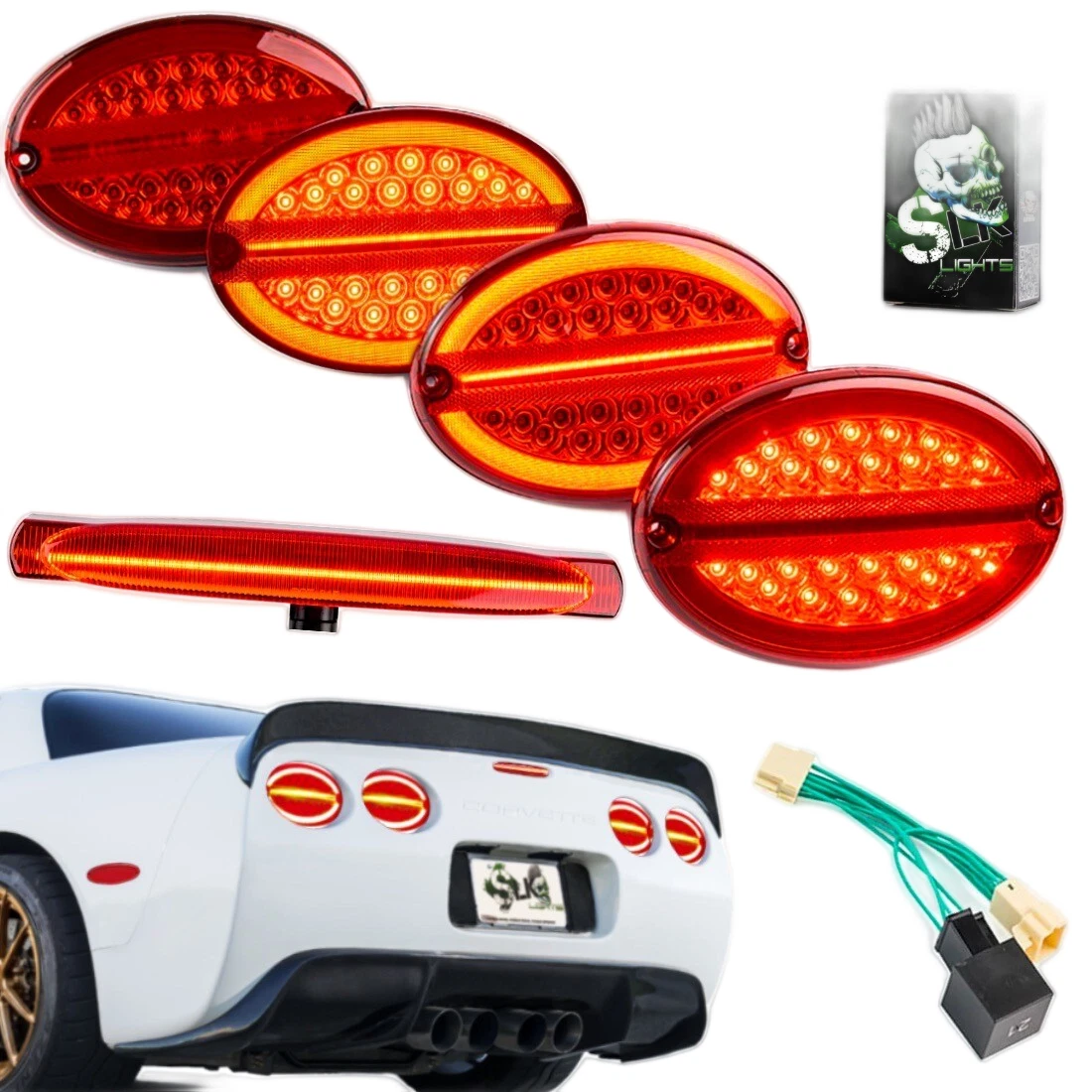 97-04 C5 Corvette Tail Light LED HALO , LED 3rd Break Light Bundle RED