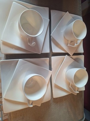 4 Maxwell & Williams Motion Kaffeetassen m. Untertassen und Kuchenteller