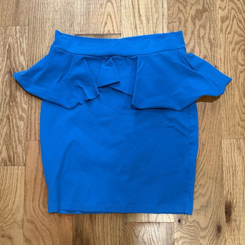 bebe Blue Solid Ruffle Straight Pencil Mini Peplum Skirt Women’s Regular Size M