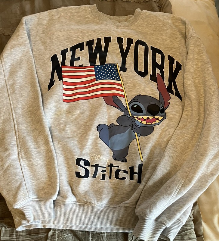 DISNEY Bershka STITCH New York Gray SMALL Sweatshirt USA Flag FREE SHIPPING