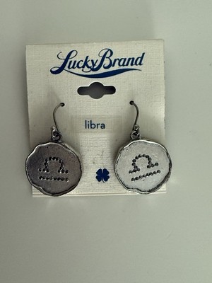LUCKY BRAND LIBRA ZODIAC SIGN DANGLE DROP SILVER TONE EARRINGS FRENCH HOOK NWT
