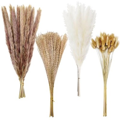 Gumingm Dried Pampas Grass Decor, 100 Stems Bouquet with Bunny White, Brown 