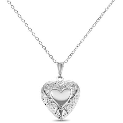 Silver Tone Small Love Heart Photo Locket Pendant Necklace for Little Girls 16''