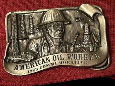 Vintage 1983 American Oil Worker Belt Buckle  #1370 Great American Buckle Co