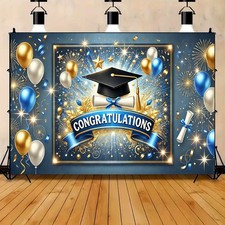 Congrats Grad Bachelor Hat Backdrop for Graduation Ceremony Party Decor 6ftx8ft