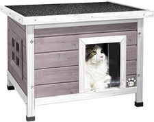 VOUNOT® Wooden Cat House with Openable Roof and Privacy Window, Grey 57x45x43cm
